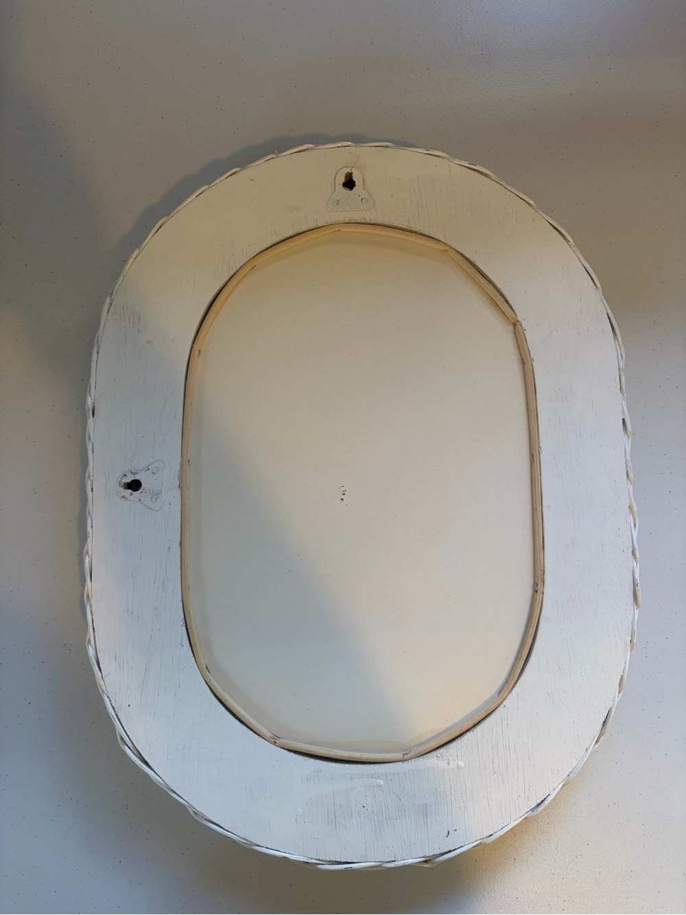 Vintage White Wicker Wall Mirror Oval Boho Cottagecore Farmhouse Decor Vanity - Picture 3 of 6